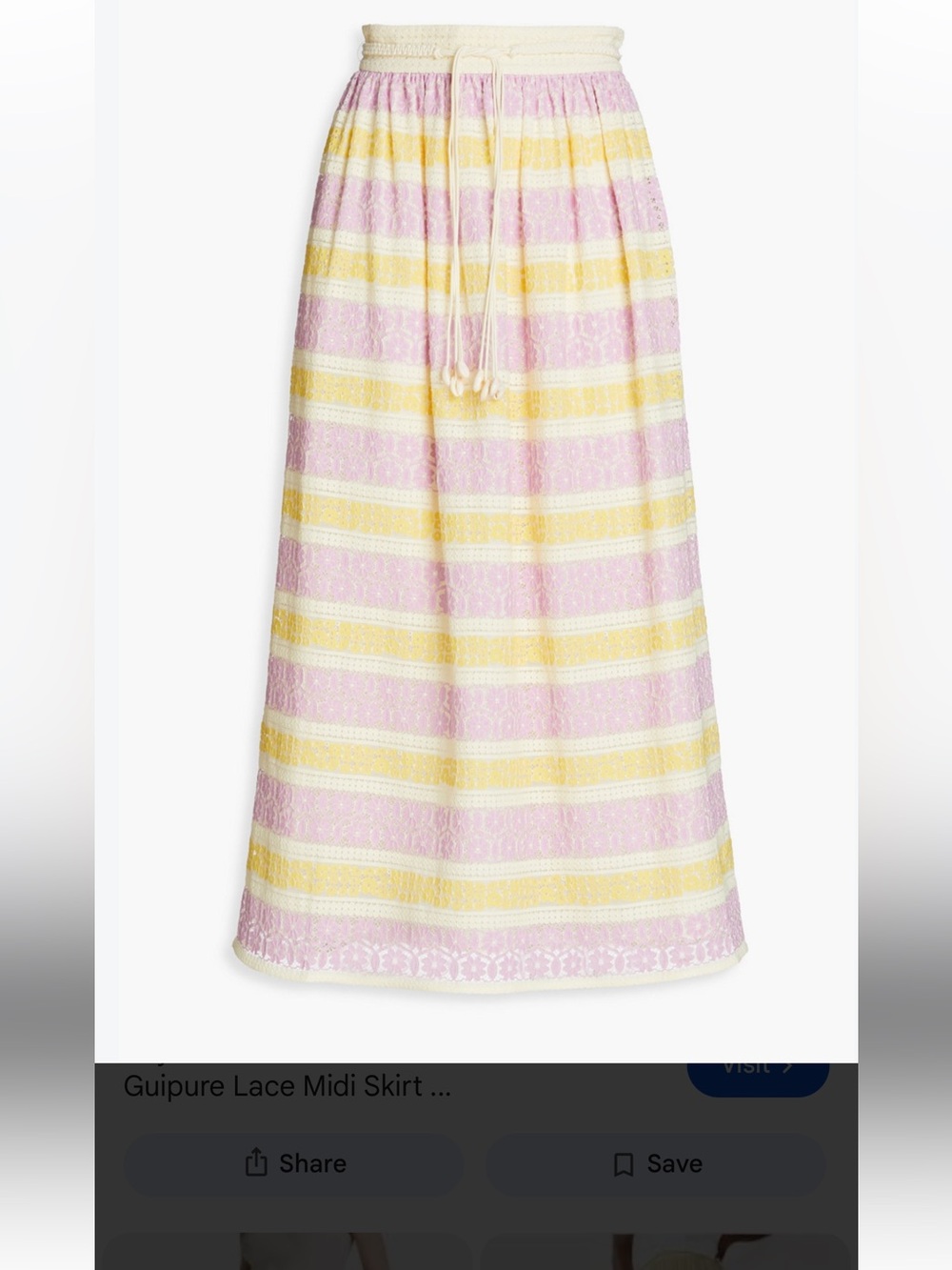Zimmermann Pink and Yellow Striped Guipure Lace Midi Skirt